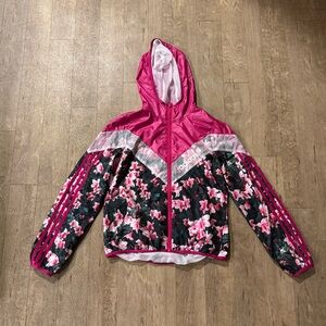 Adidas Neo Pink Floral Full Zip Hooded Windbreaker Jacket Size Small